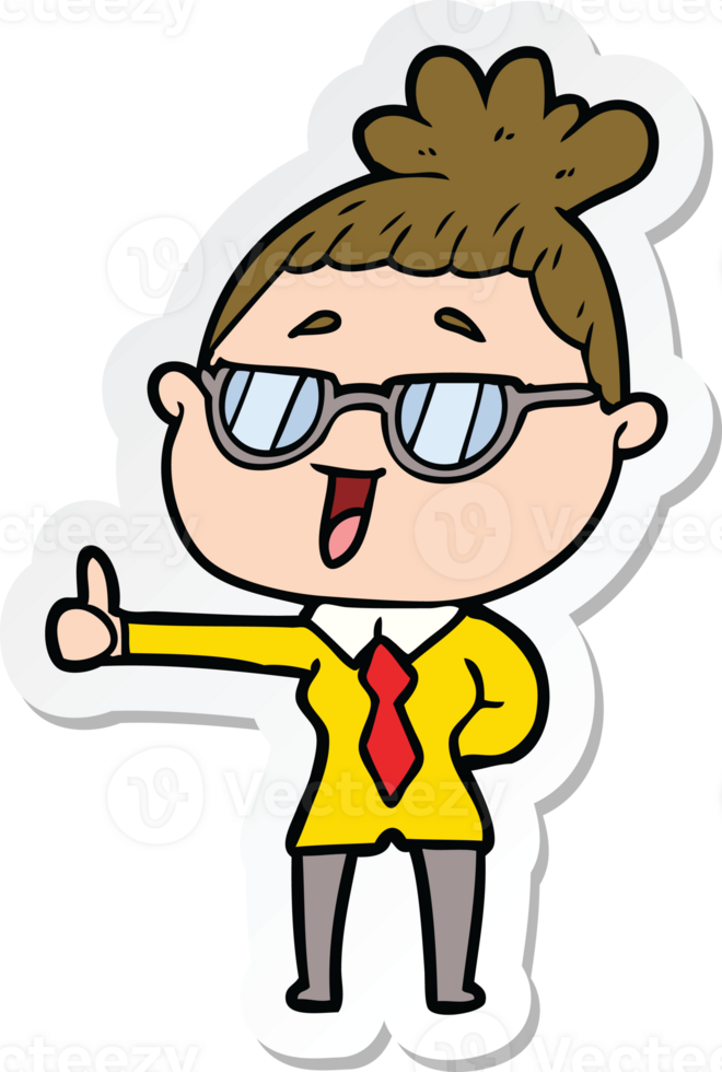 sticker of a cartoon happy woman wearing spectacles png