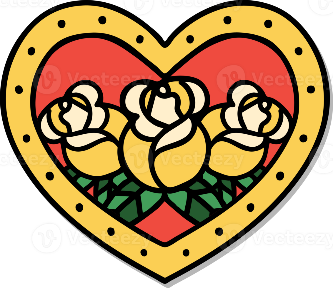 sticker of tattoo in traditional style of a heart and flowers png