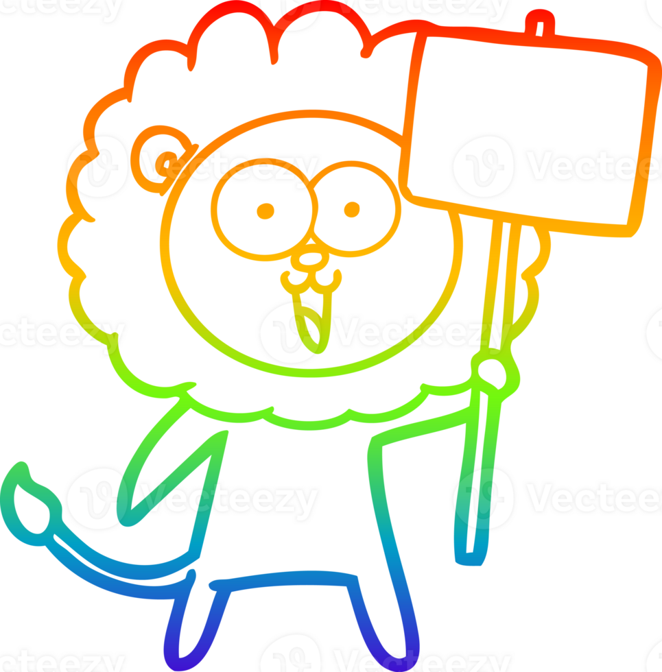 rainbow gradient line drawing of a happy cartoon lion png