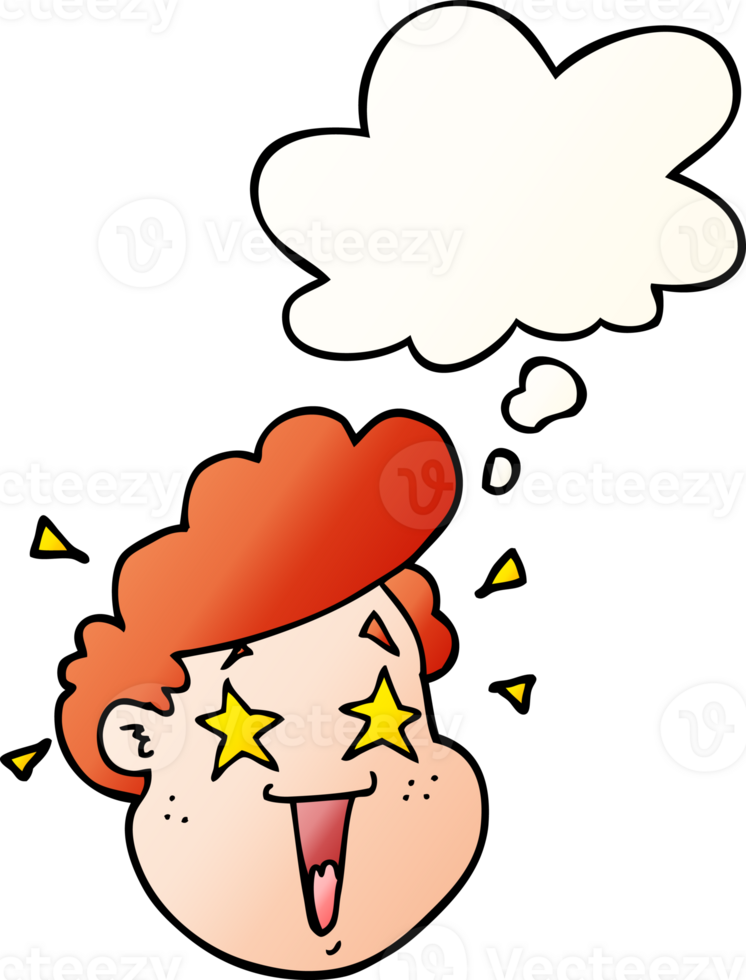 cartoon happy face with thought bubble in smooth gradient style png
