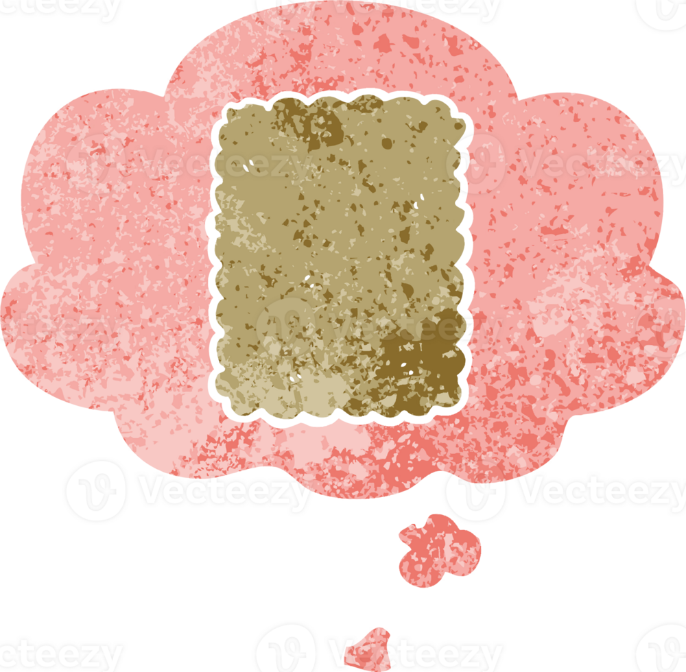 cartoon biscuit with thought bubble in grunge distressed retro textured style png