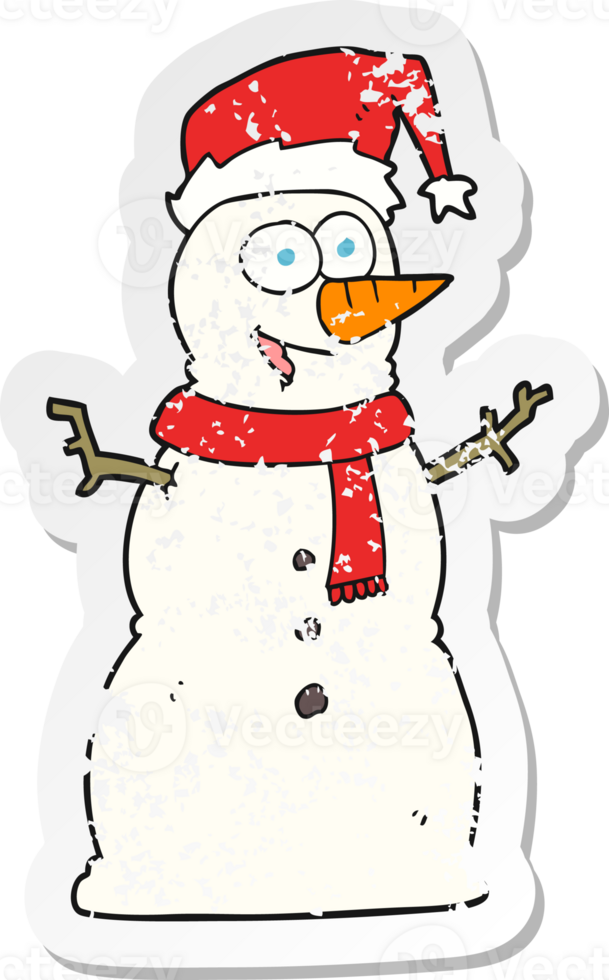 retro distressed sticker of a cartoon snowman png
