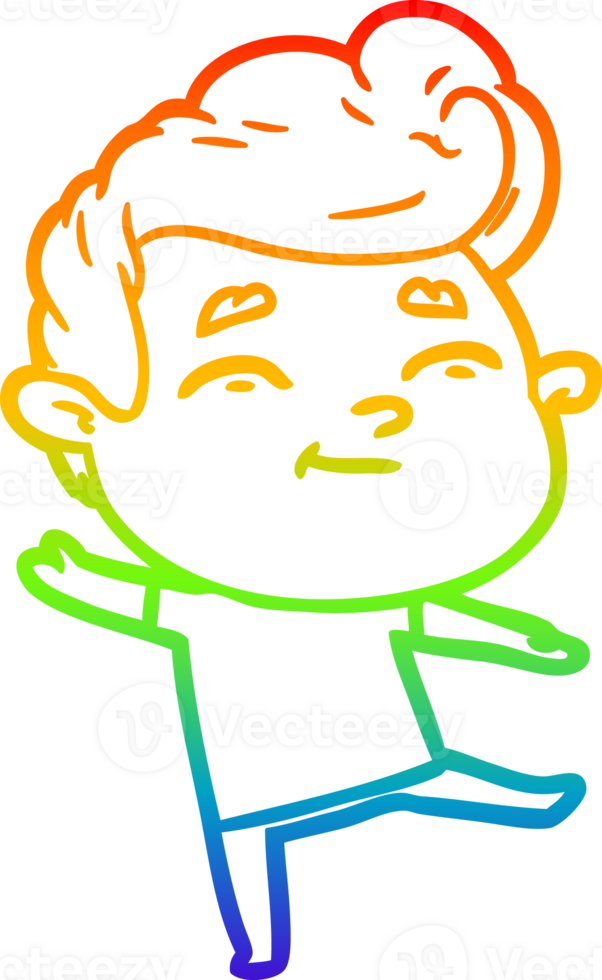 rainbow gradient line drawing of a happy cartoon man png