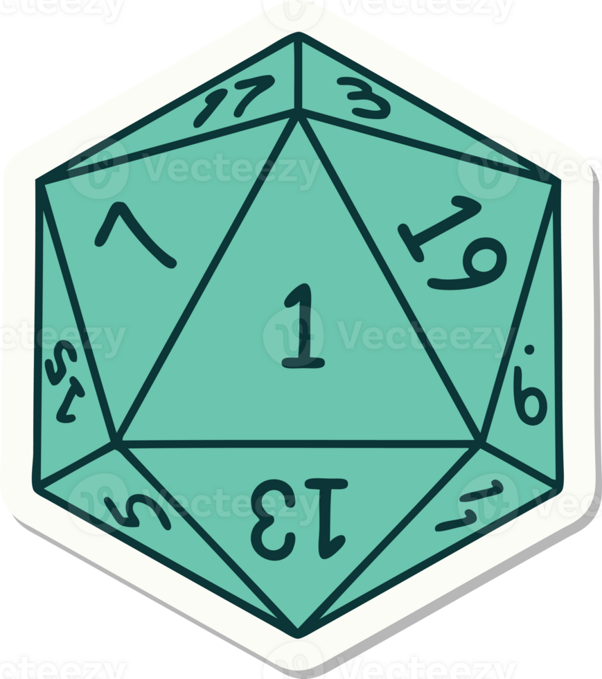 sticker of a natural 1 D20 dice roll png