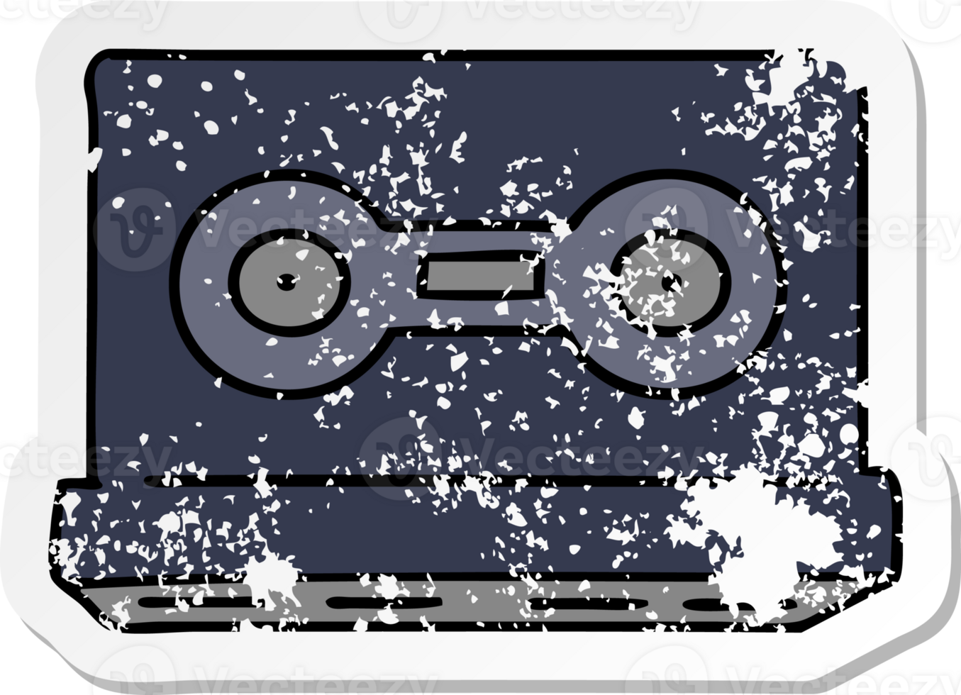 hand drawn distressed sticker cartoon doodle of a distressed sticker cassette tape png