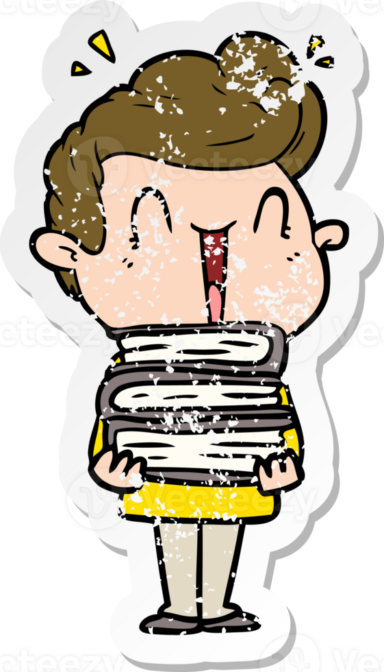 distressed sticker of a cartoon excited man png