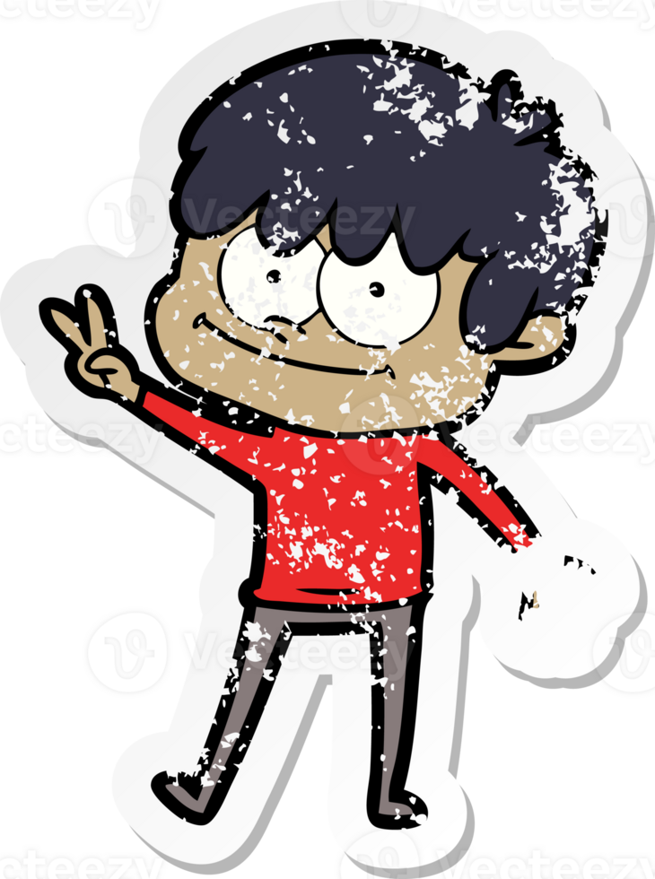 distressed sticker of a happy cartoon man png