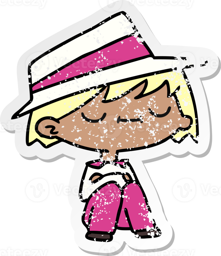 drawn distressed sticker cartoon of a cute kawaii person png