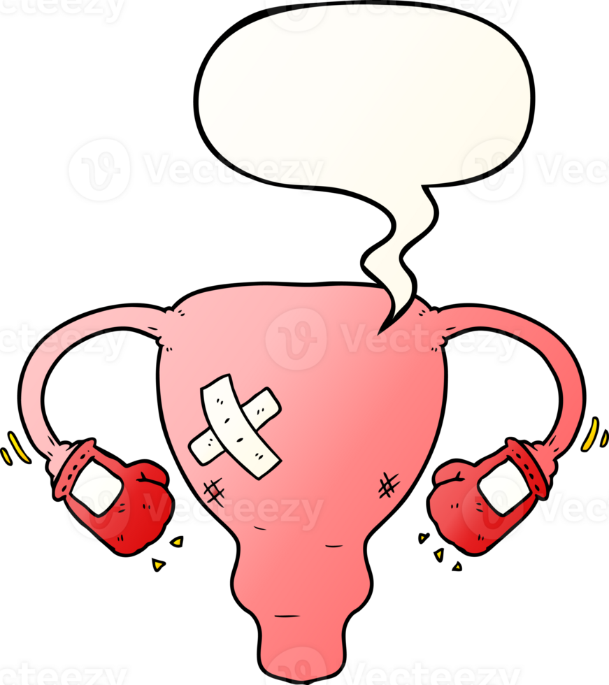 cartoon beat up uterus with boxing gloves with speech bubble in smooth gradient style png