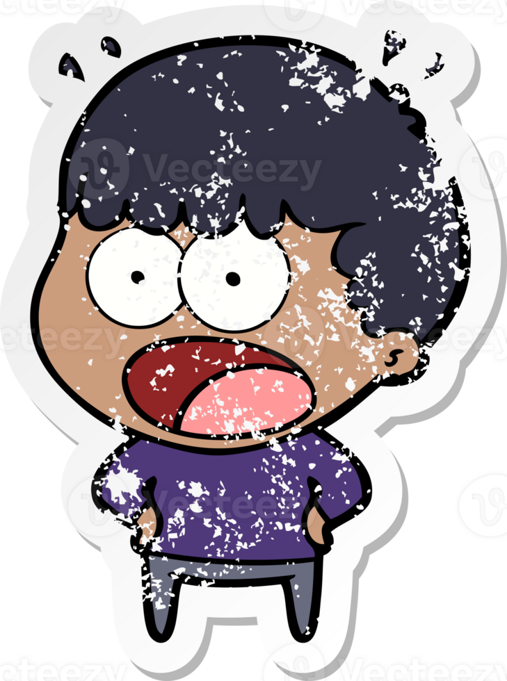 distressed sticker of a cartoon shocked man png
