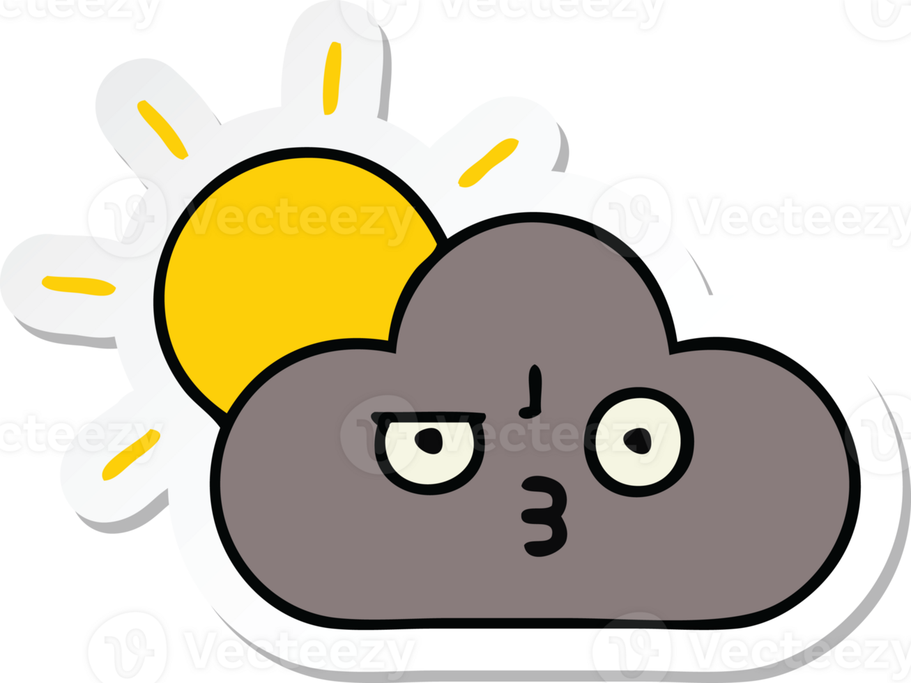 sticker of a cute cartoon storm cloud and sun png