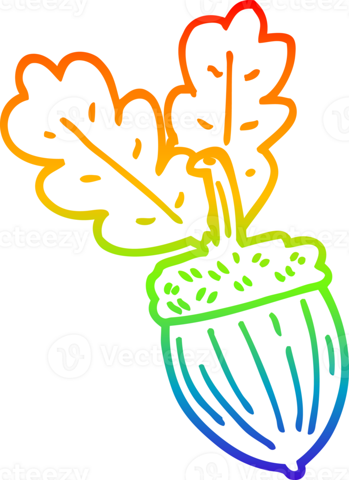 rainbow gradient line drawing of a cartoon acorn png