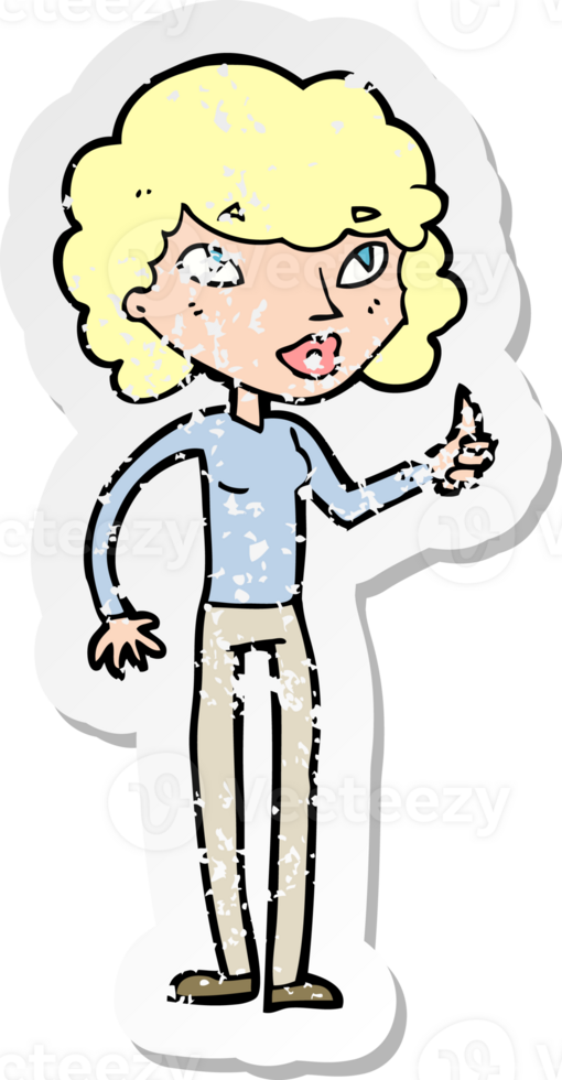 retro distressed sticker of a cartoon woman giving thumbs up symbol png