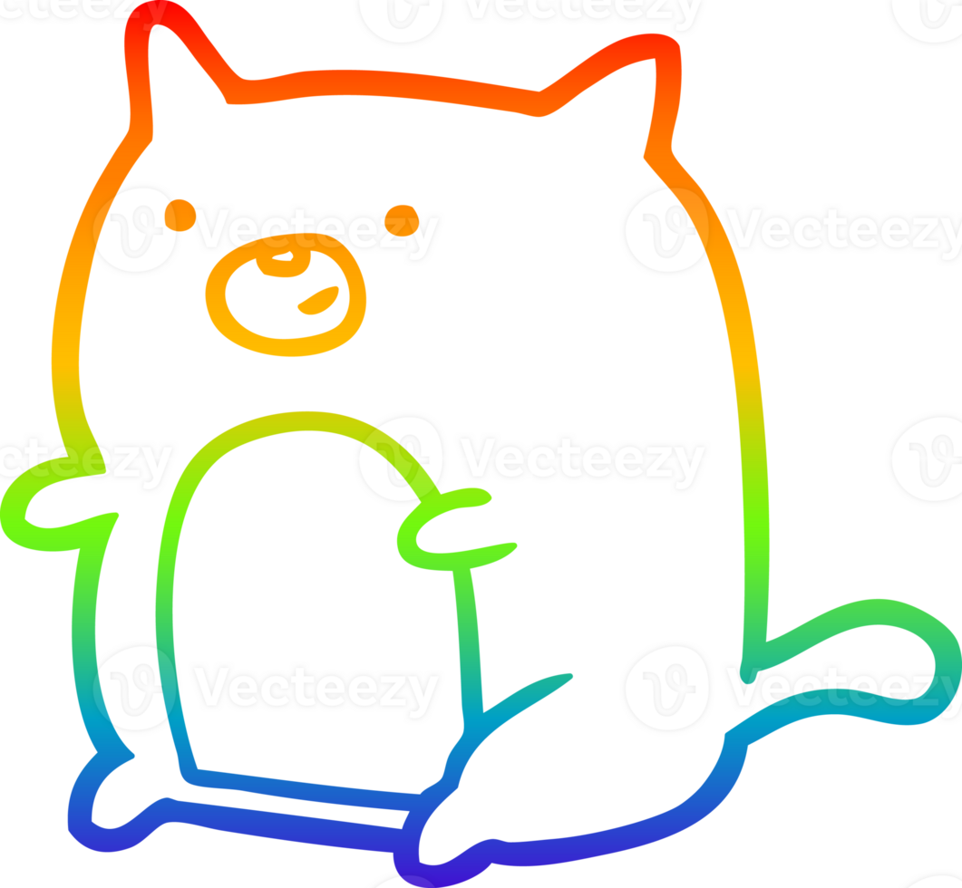 rainbow gradient line drawing of a Cartoon cat png
