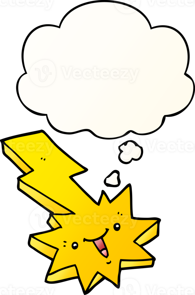 cartoon lightning strike with thought bubble in smooth gradient style png