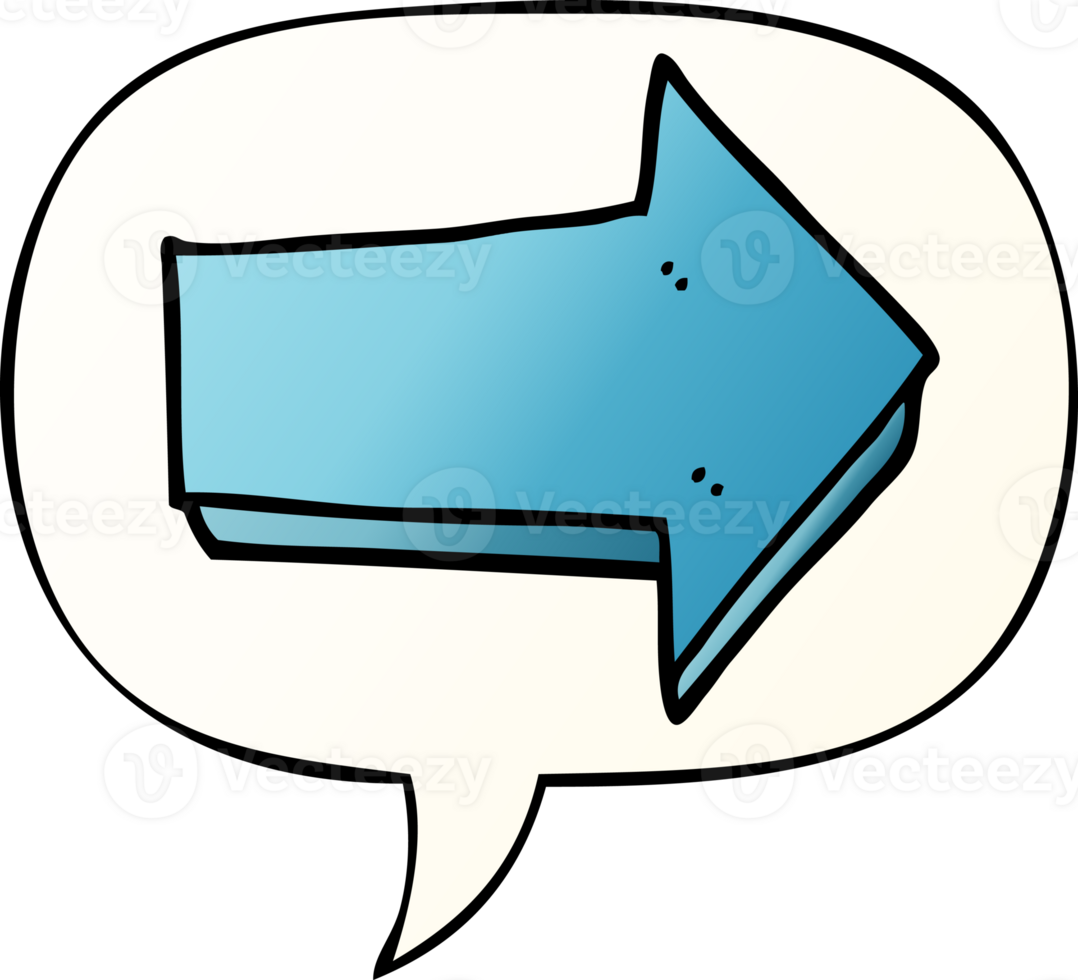 cartoon arrow with speech bubble in smooth gradient style png