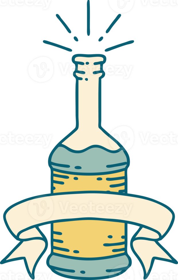 rol banier met tatoeëren stijl bier fles png