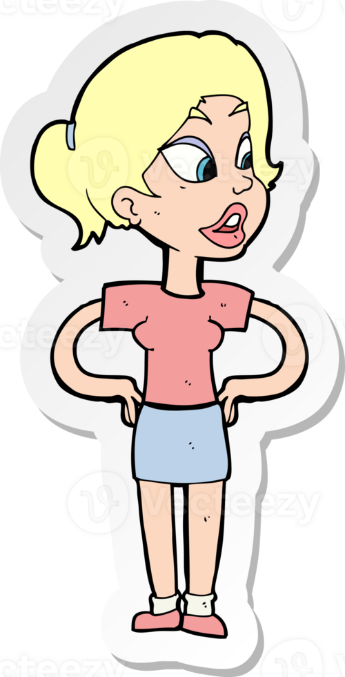sticker of a cartoon woman with hands on hips png