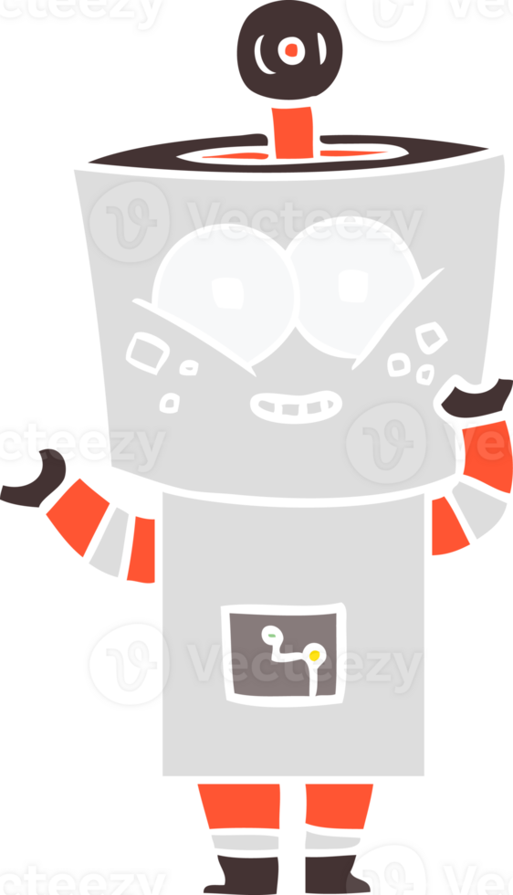 happy flat color style cartoon robot waving hello png