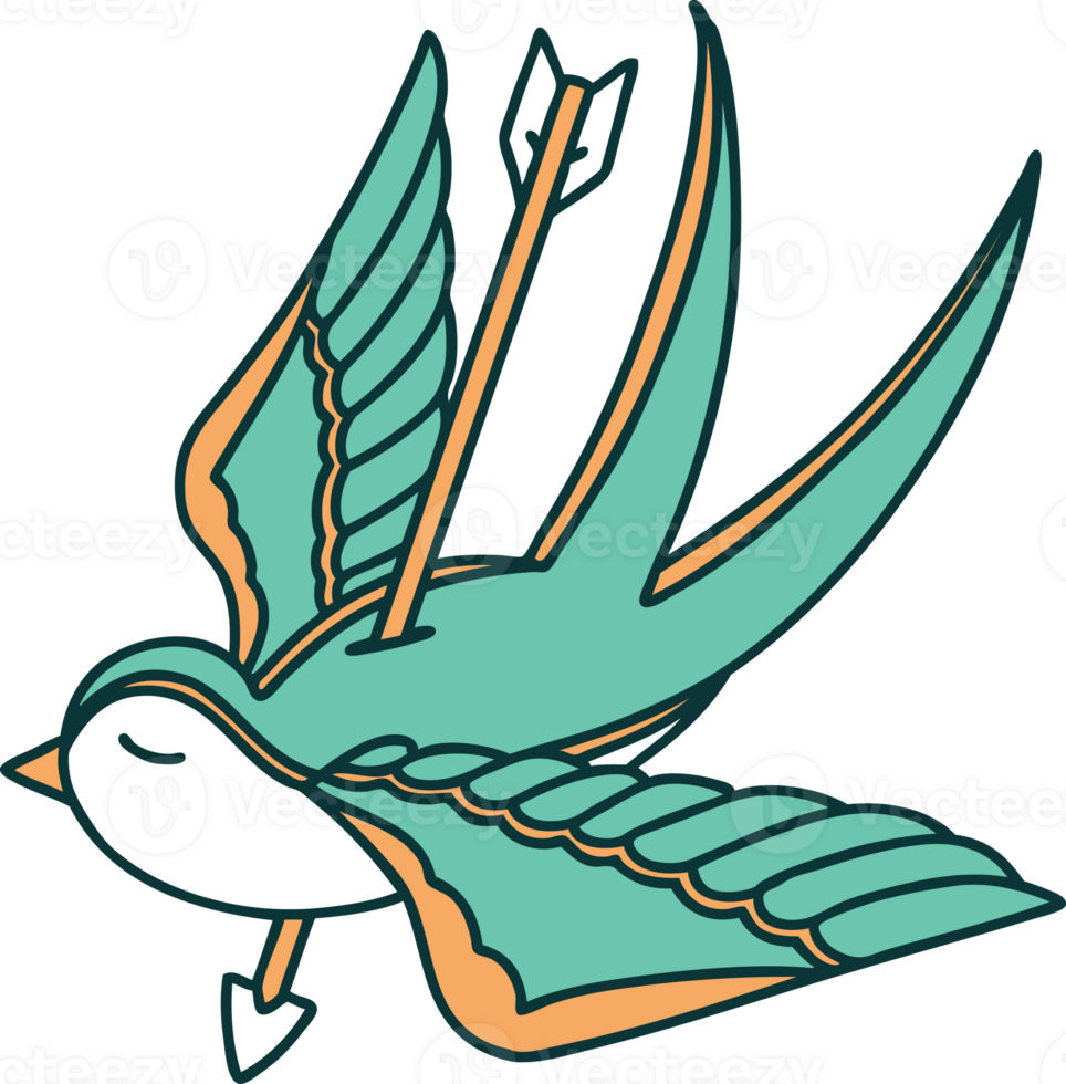 iconic tattoo style image of a swallow pierced by arrow png