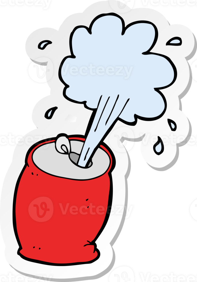 sticker of a cartoon fizzing soda can png