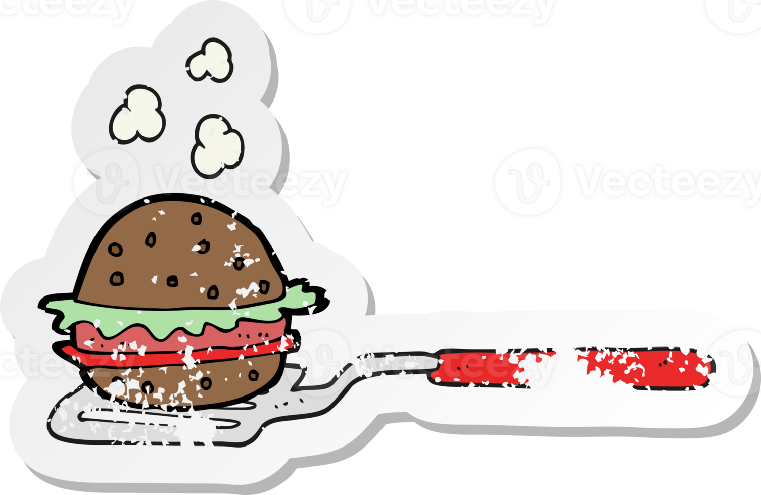 retro distressed sticker of a cartoon spatula with burger png