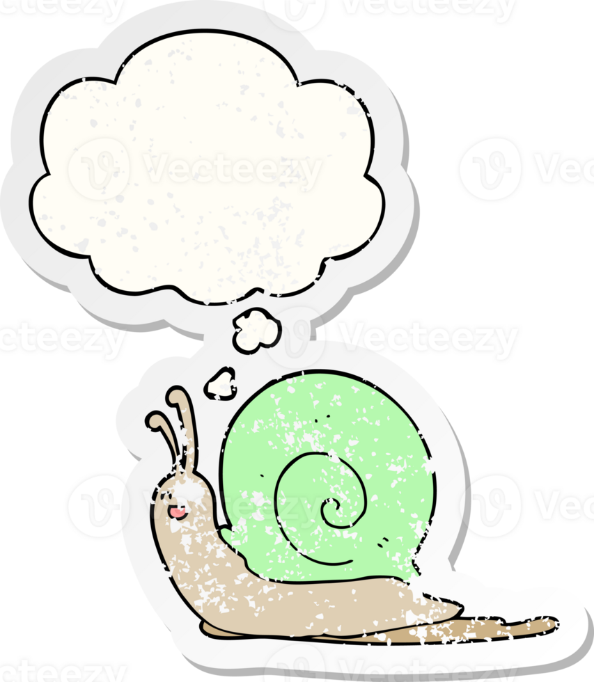 cartoon snail with thought bubble as a distressed worn sticker png