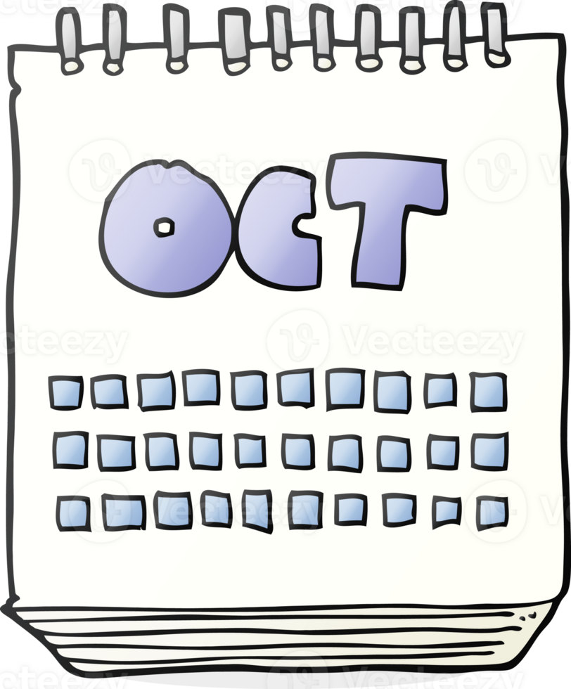drawn cartoon calendar showing month of october png