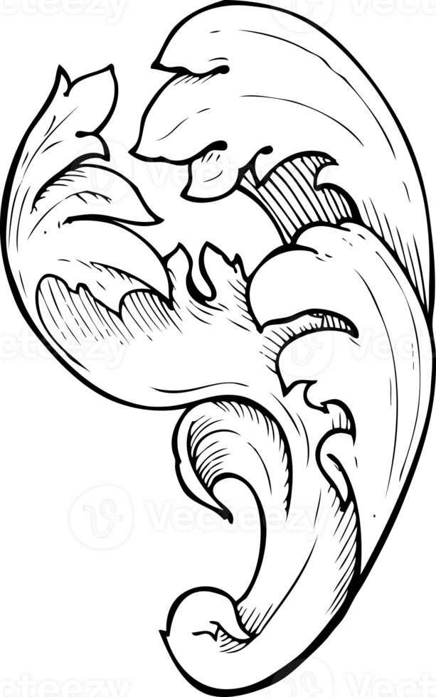 traditional hand drawn floral swirl png