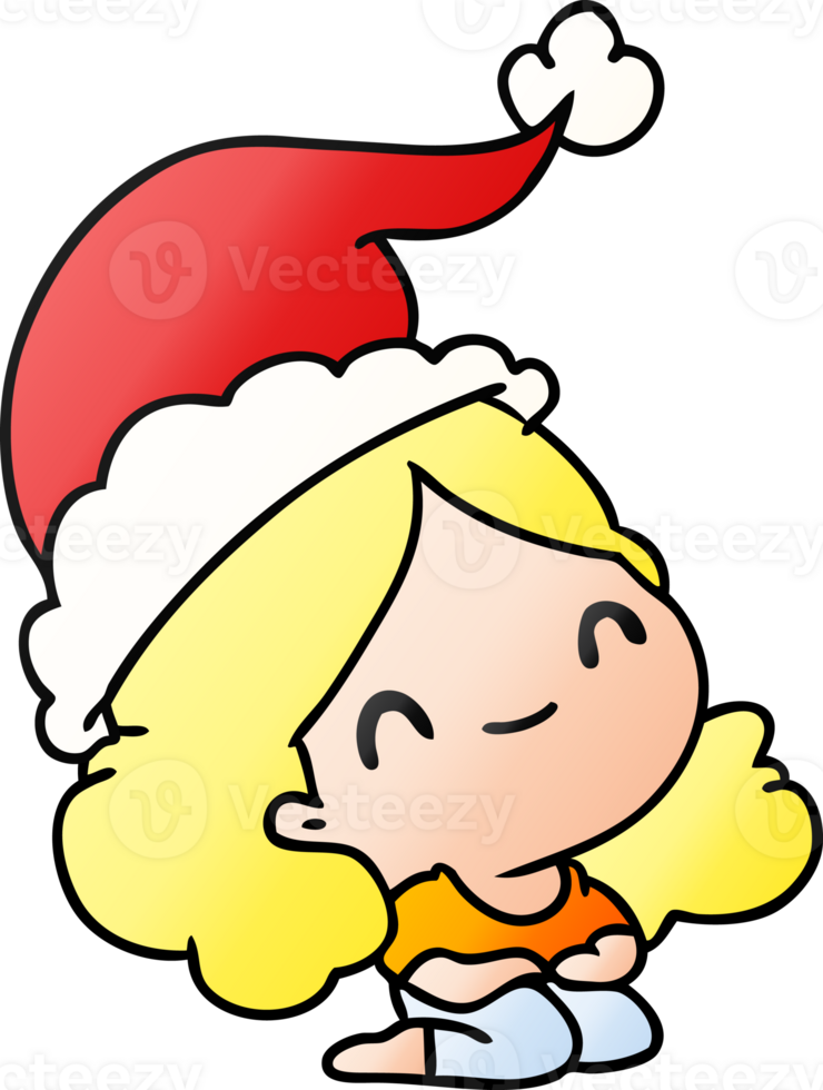 hand drawn christmas gradient cartoon of kawaii girl png