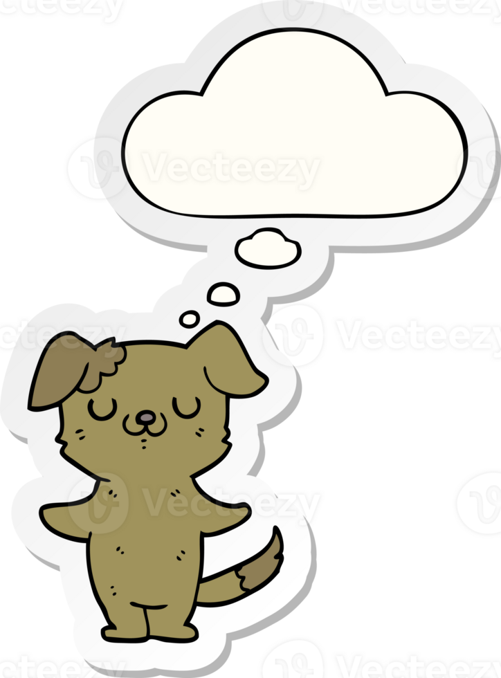 cartoon puppy with thought bubble as a printed sticker png