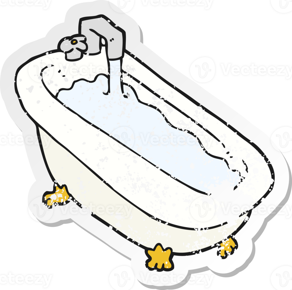 autocollant rétro en détresse d'un bain de dessin animé plein d'eau png