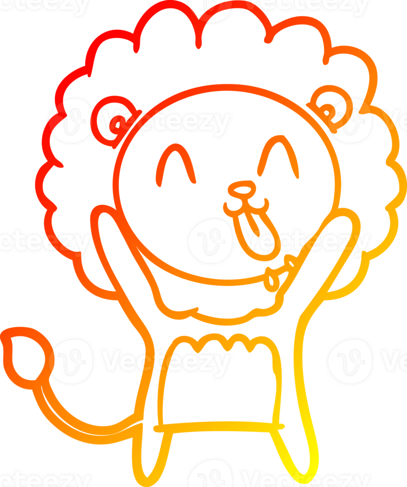 warm gradient line drawing of a happy cartoon lion png