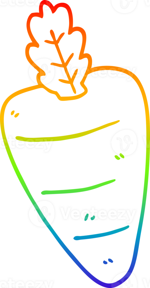 rainbow gradient line drawing of a cartoon carrot png