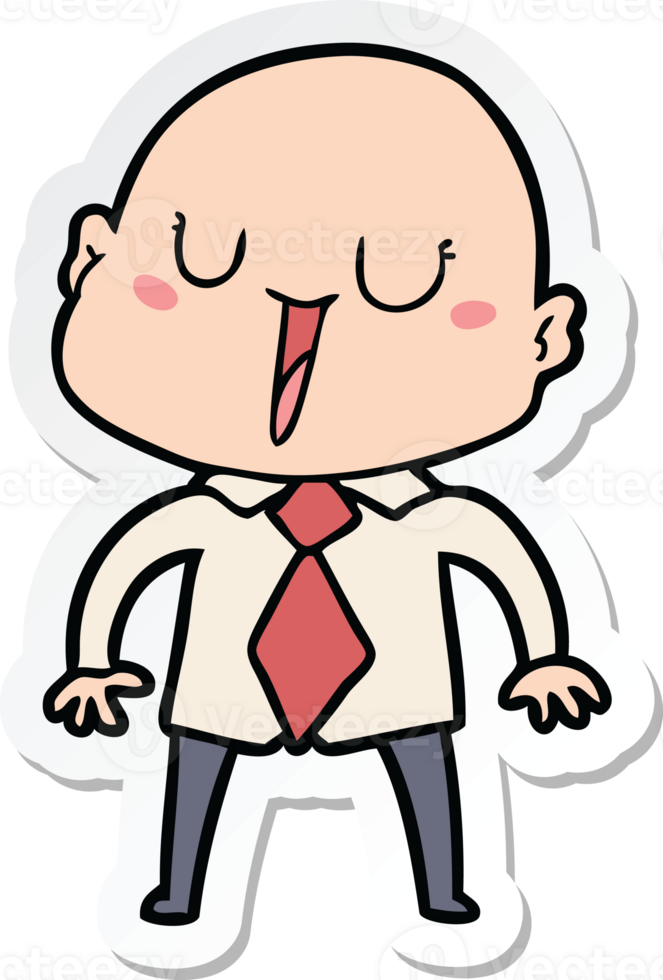 sticker of a happy cartoon bald man png