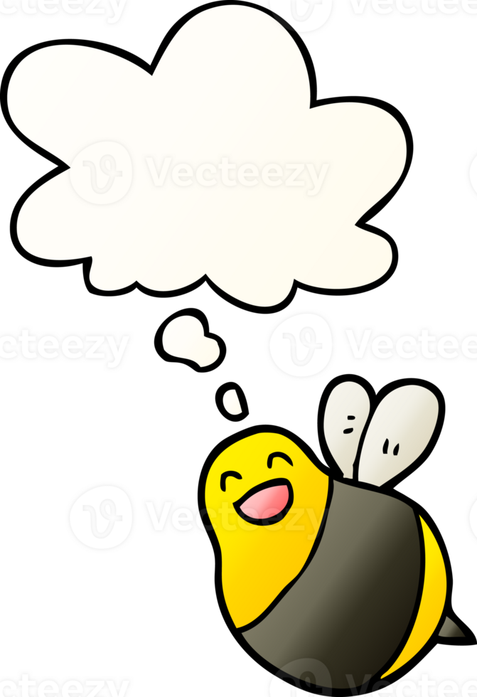 cartoon bee with thought bubble in smooth gradient style png