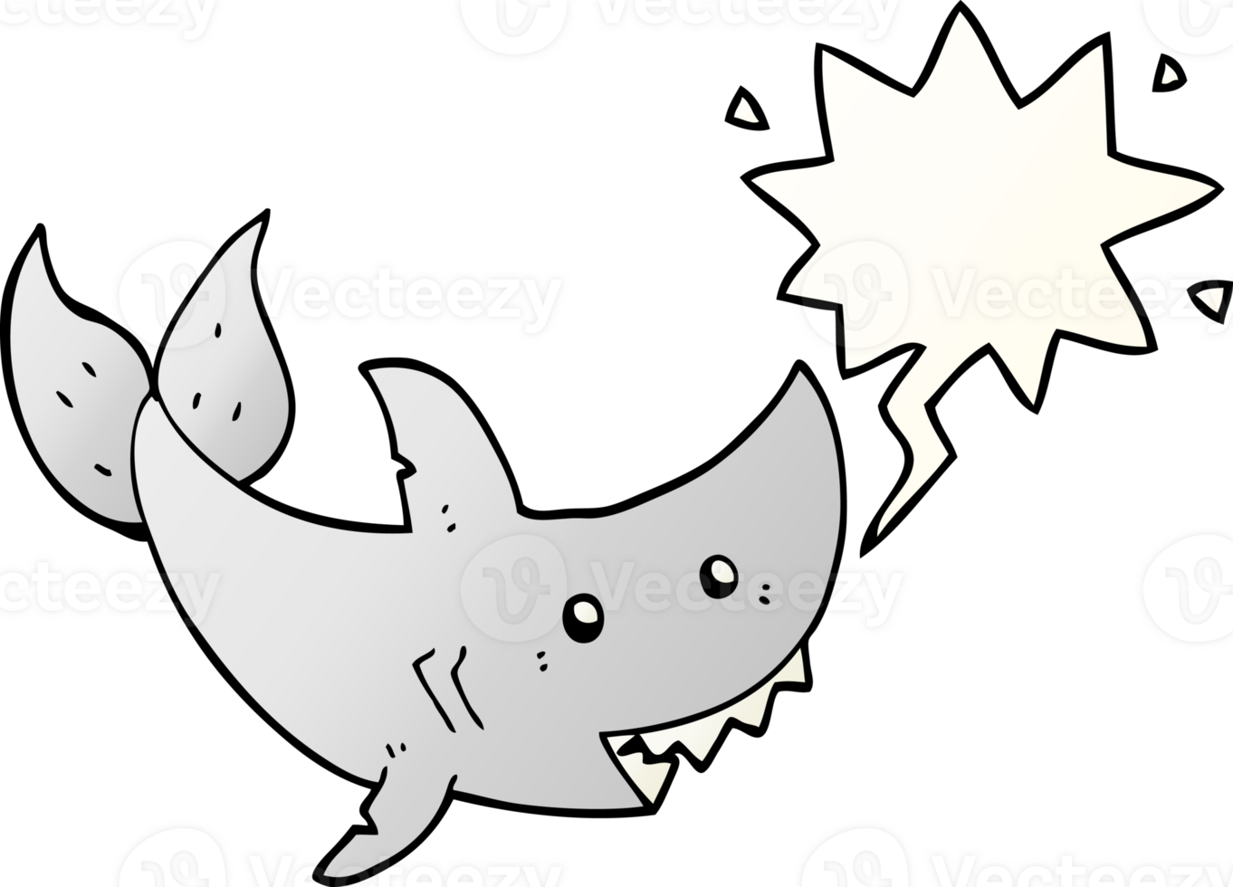 cartoon shark with speech bubble in smooth gradient style png