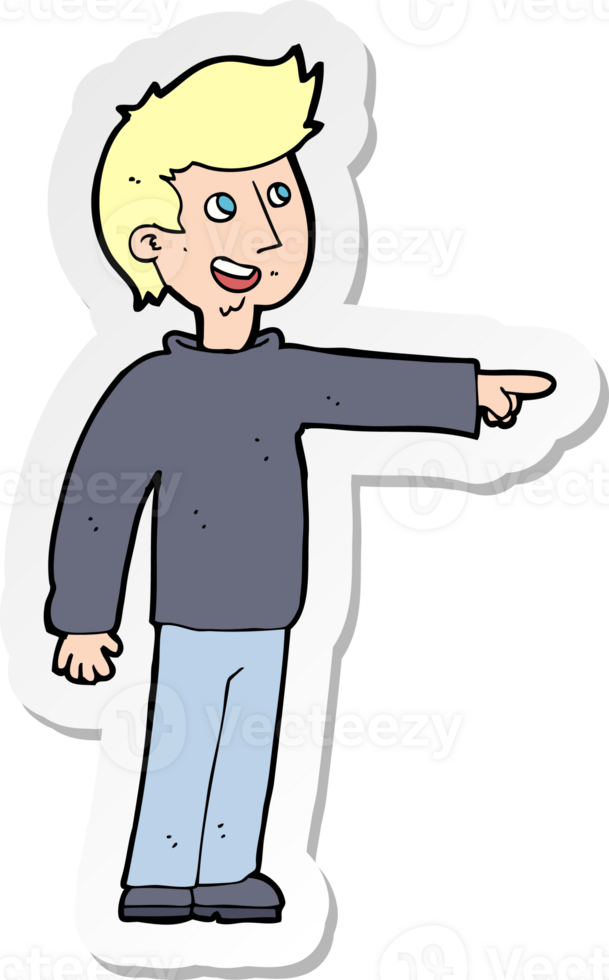 sticker of a cartoon happy man pointing and laughing png