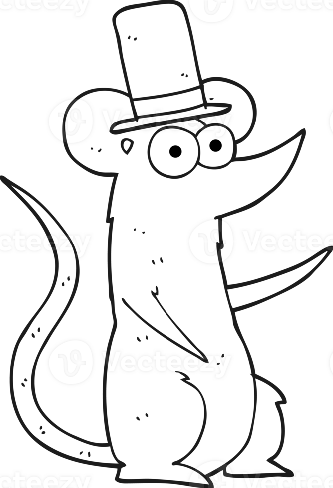drawn black and white cartoon mouse wearing top hat png