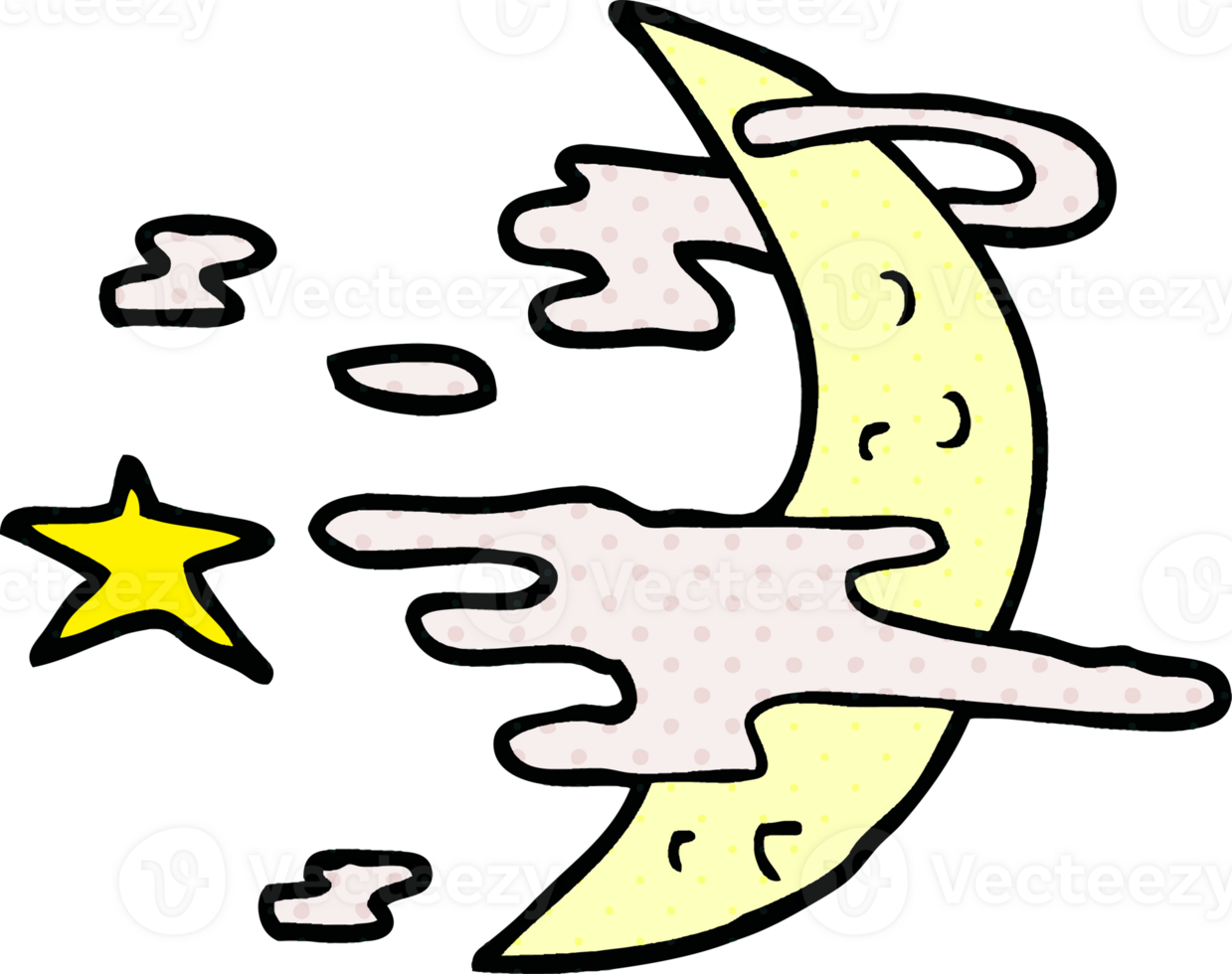 cartoon doodle spooky moon and clouds png