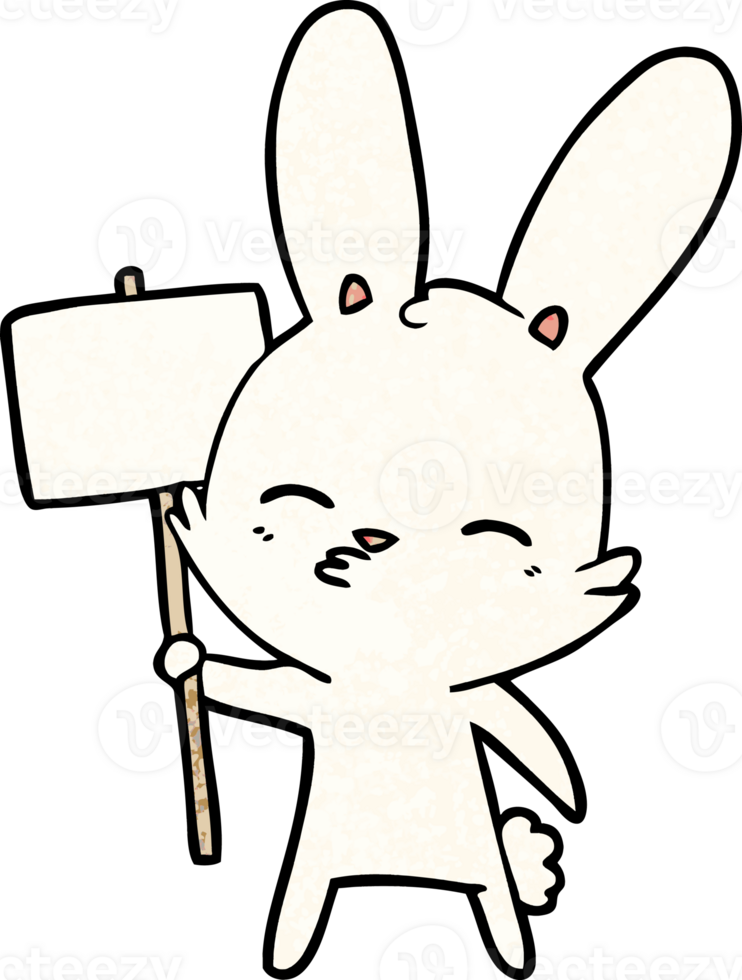curious bunny cartoon with placard png