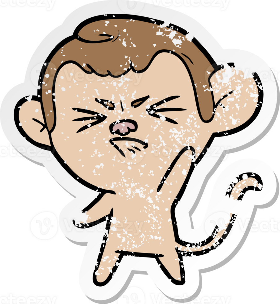 distressed sticker of a cartoon annoyed monkey png
