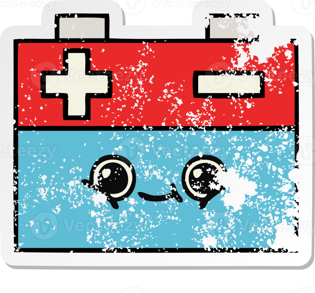 distressed sticker of a cute cartoon car battery png