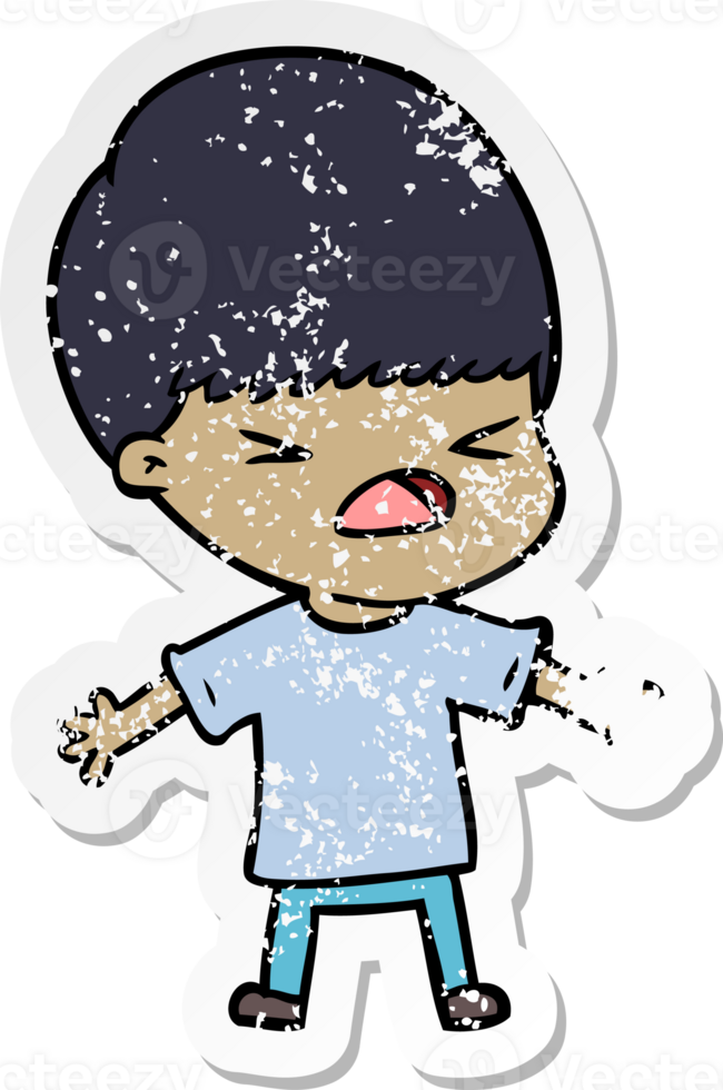 distressed sticker of a cartoon stressed man png