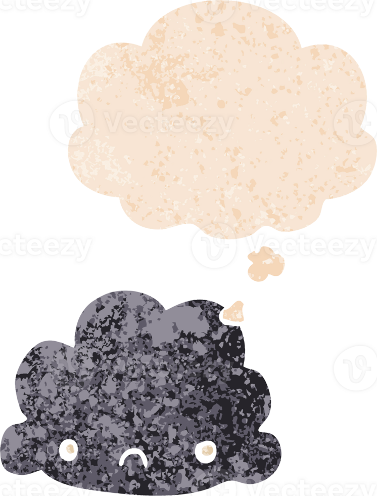 cartoon cloud with thought bubble in grunge distressed retro textured style png