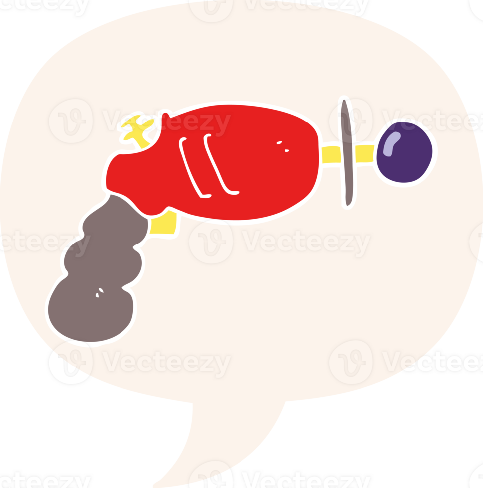 cartoon ray gun with speech bubble in retro style png