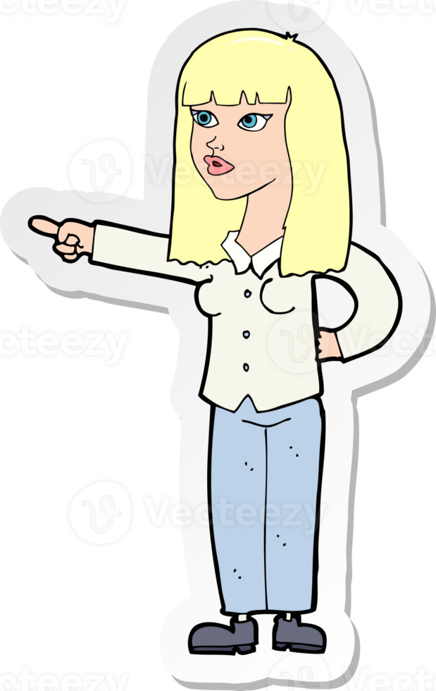sticker of a cartoon pretty woman pointing png