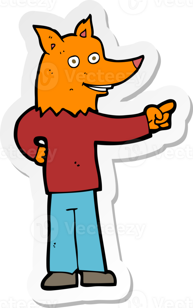 sticker of a cartoon fox man pointing png