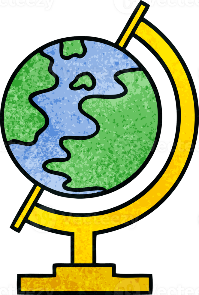 retro grunge texture cartoon of a world globe png