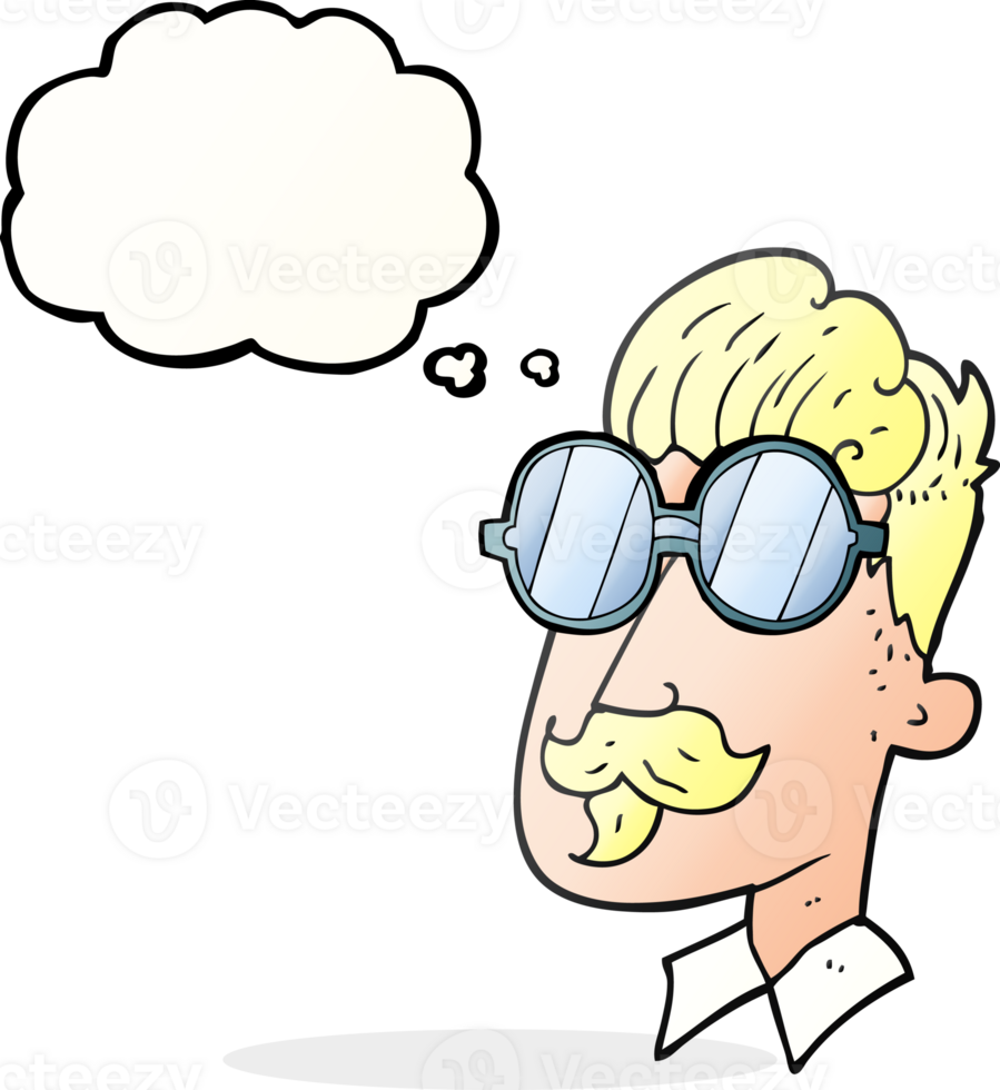 drawn thought bubble cartoon man with mustache and spectacles png